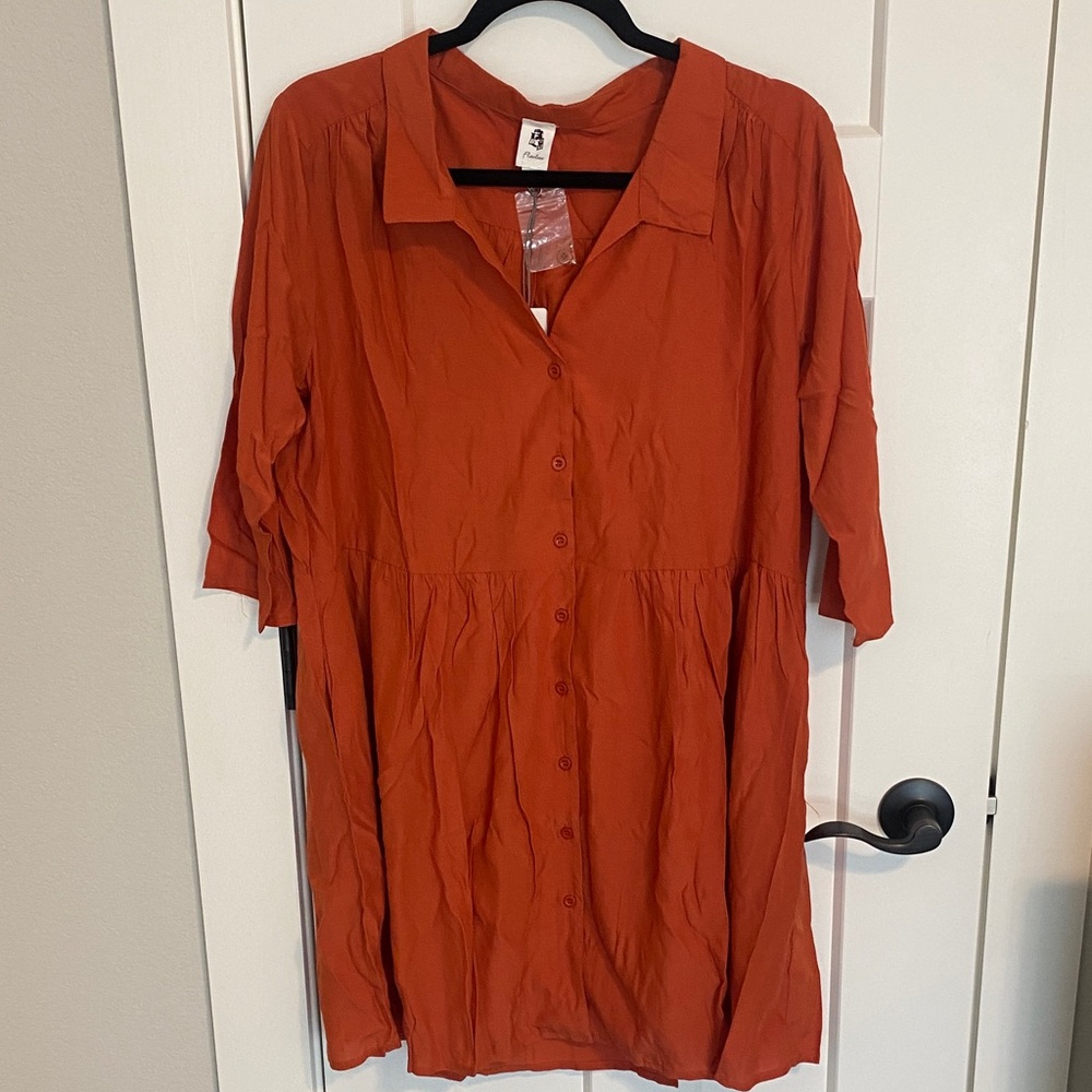Elegant Flawless Rust Button-Up Midi Dress